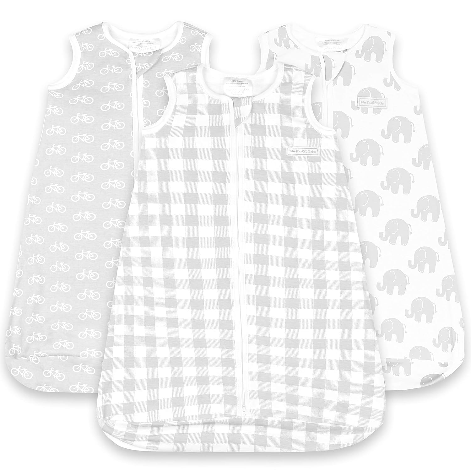 230816040210351_1 Baby Sleeping Bag Sack – Infant Sleeping Bags – 3 Pack - Pure Cotton Unisex Zip Up Wearable Blanket for Sleeping Boys & Girls (Grey Plaid, 12-18 Months) - Image 1